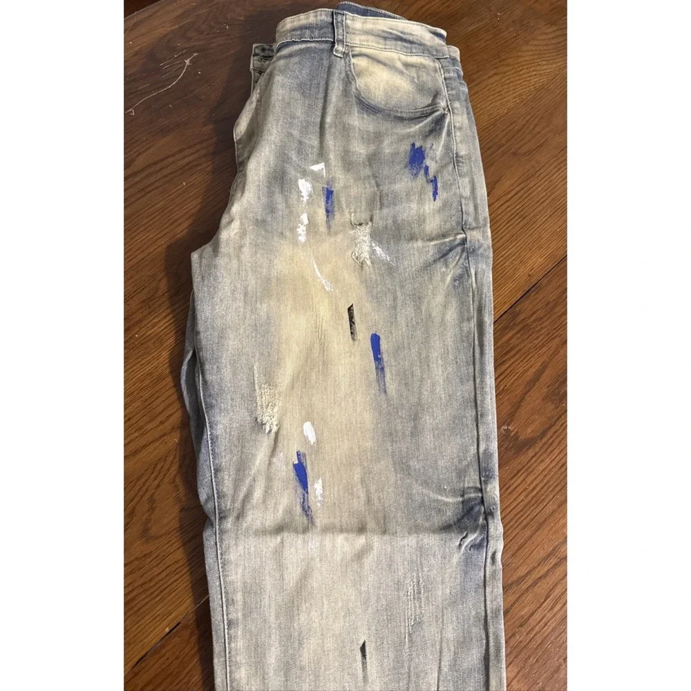 WJWLSKB Men's jeans with splash paint‎ Fit Stretch Cargo Denim Jeans - 40 X 31